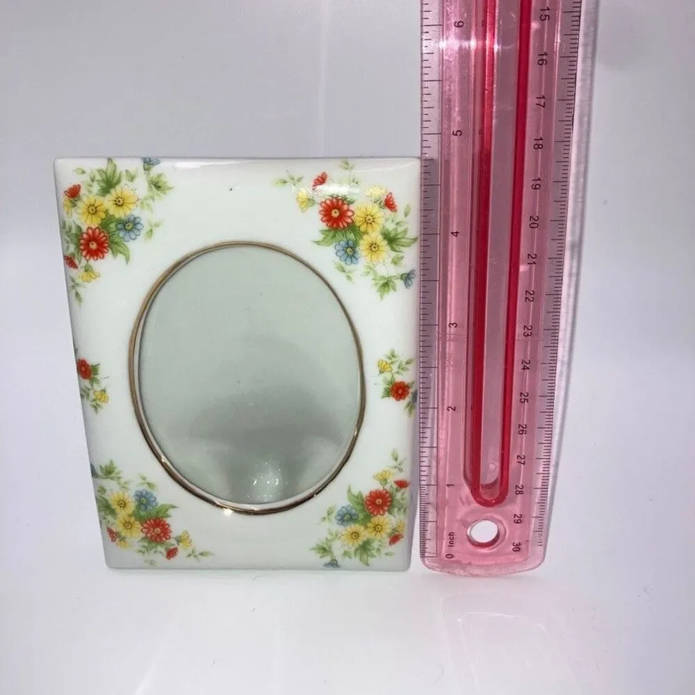 Vintage Lefton Ceramic Photo Frame 4x5 Cottage Grandma Core‎ Floral